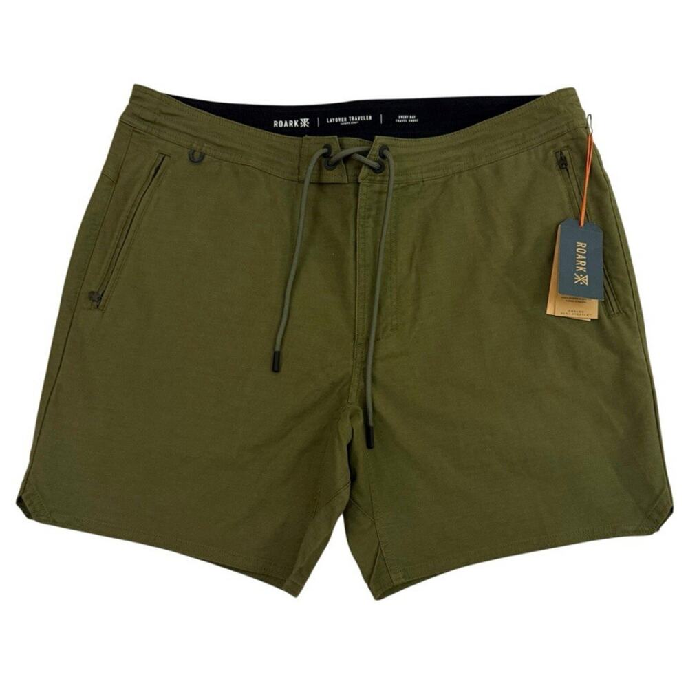 Huckberry Roark Layover Travel Shorts Mens 36 Green Everyday Stretch Hiking